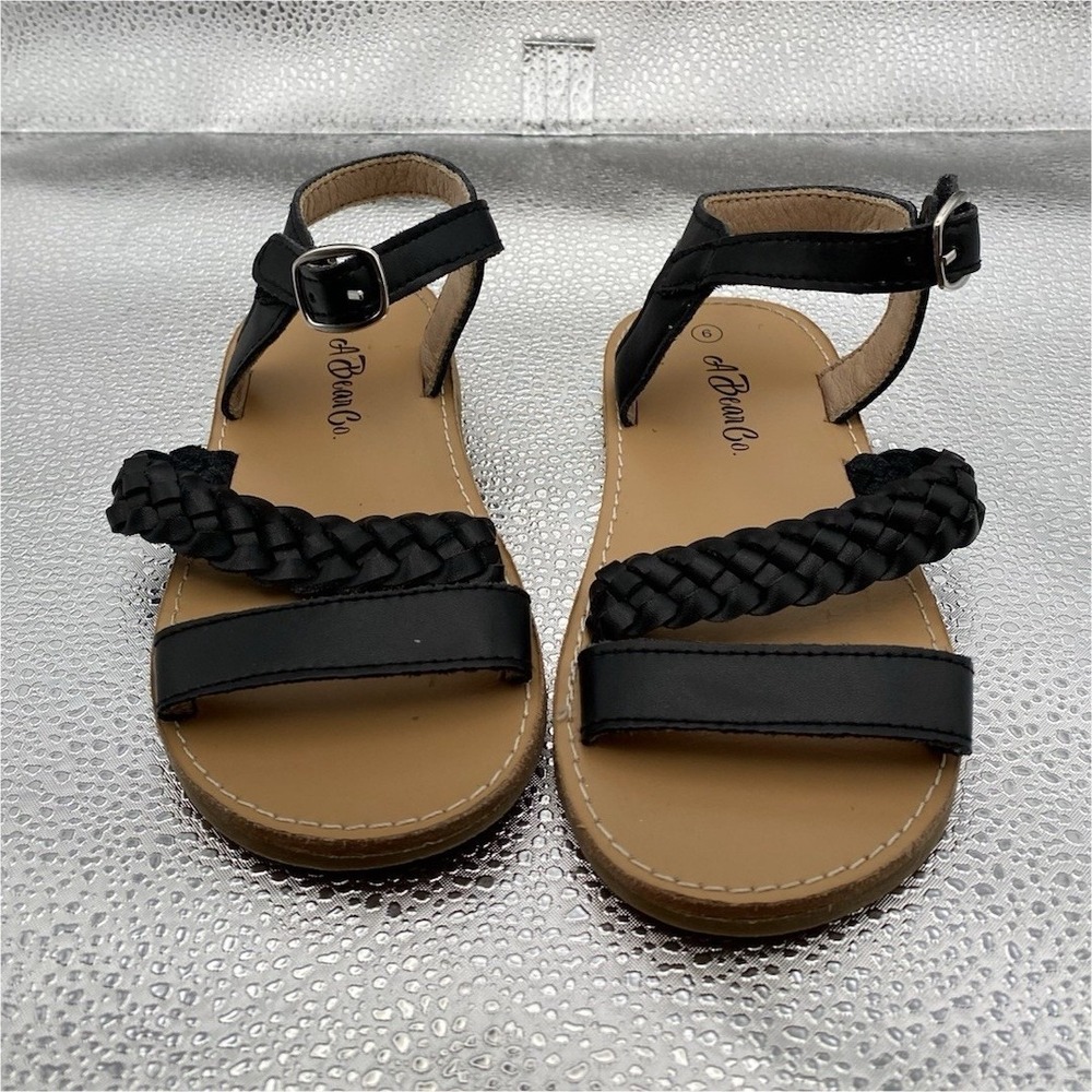 A Bear Co. Girls Black Braided Buckle Strappy Flat Open Toe Sandals‎ Size 9